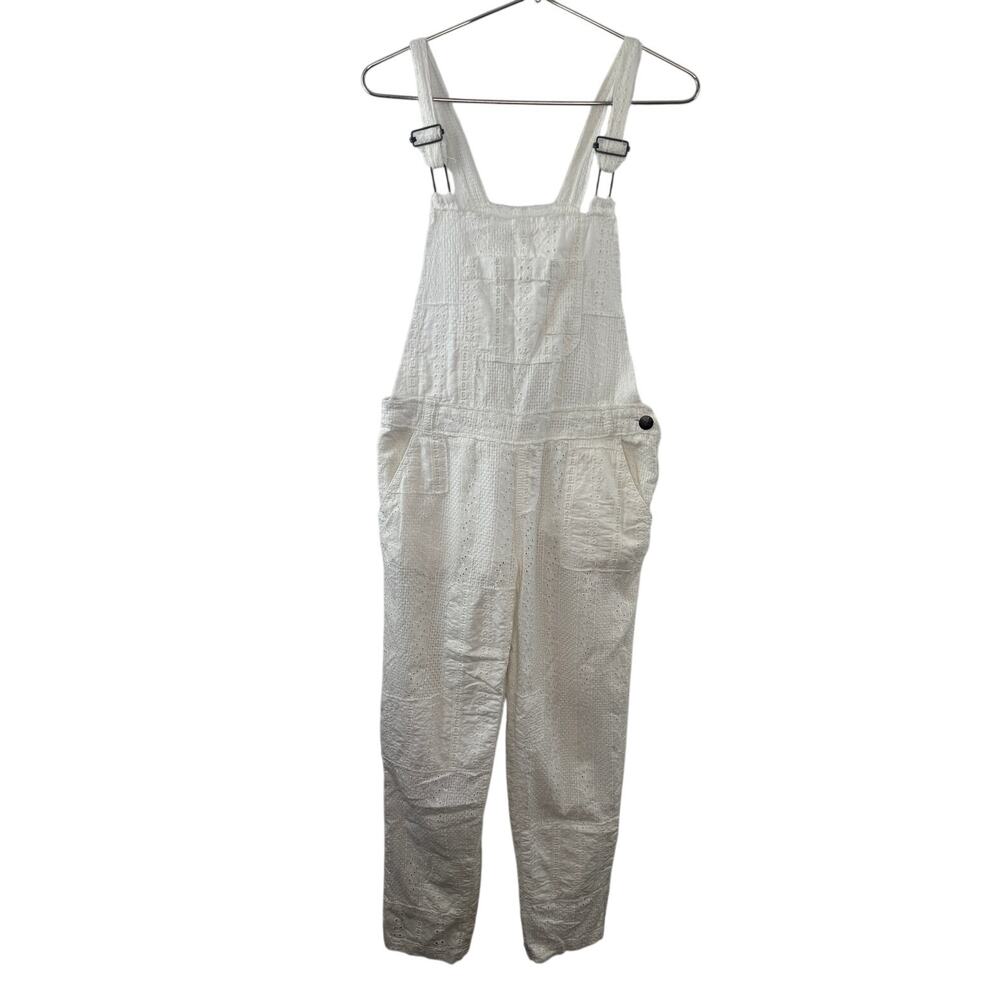 FREE PEOPLE White Overall Jumpsuit Eyelet Embroidered Casual Straight Leg Size 2